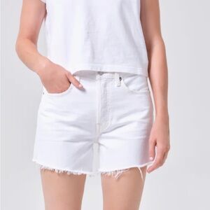 AGOLDE Parker Denim Long Shorts in Panna Cotta